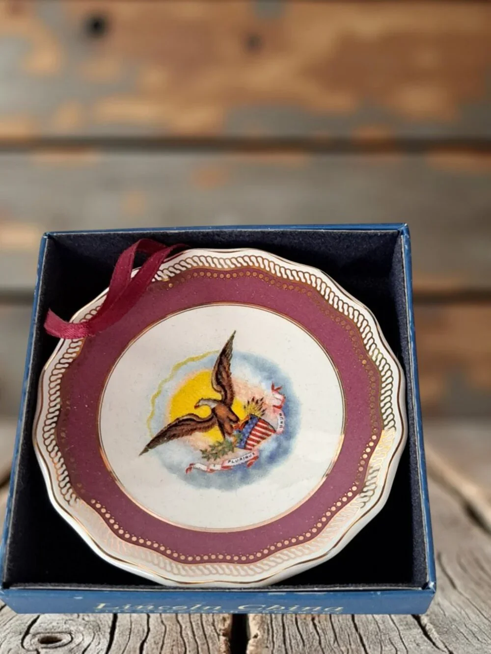Abraham Lincoln Presidential China Porcelain Christmas Ornament w/Box 2.5
